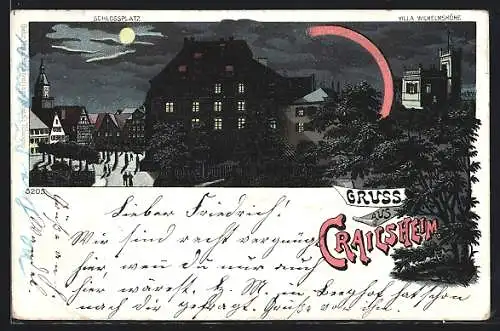 Lithographie Crailsheim, Schlossplatz mit Villa Wilhelmshöhe