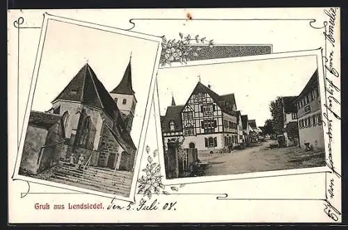 AK Lendsiedel, Strassenpartie mit Fachwerkhaus, Kirche