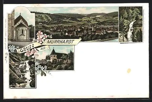 Lithographie Murrhardt, Kapelle, Gesamtansicht, Wasserfall