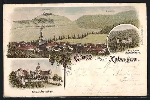 Lithographie Güglingen, Burg-Ruine Blankenhorn, Schloss Stocksberg