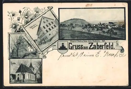 AK Zaberfeld, Pfarrhaus, Kirche, Rathaus u. Schulhaus