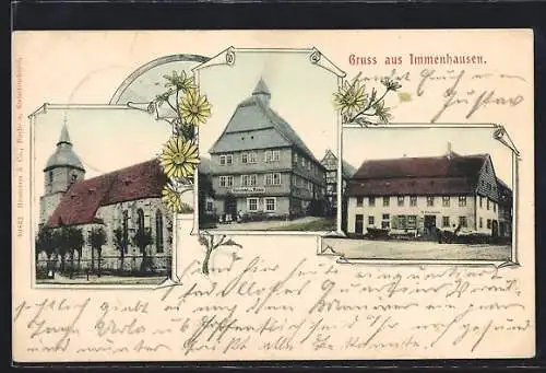 AK Immenhausen / Hofgeismar, Gasthaus zum Ratskeller, Handlung M. Rosenbaum, Kirche