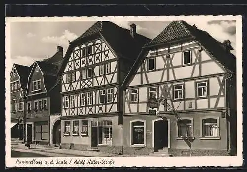 AK Hammelburg a. d. Saale, Gasthaus-Café Drei Könige in der Strasse