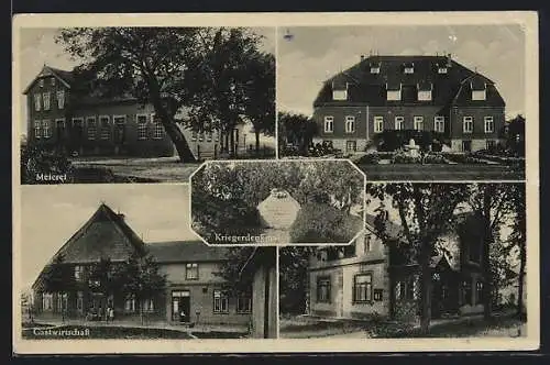 AK Gribbohm, Gasthaus, Meierei, Kriegerdenkmal