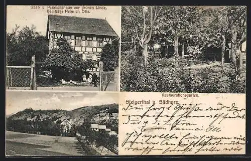 AK Steigerthal a. Südharz, Gasthaus und Pension zur grünen Linde, Restaurantgarten