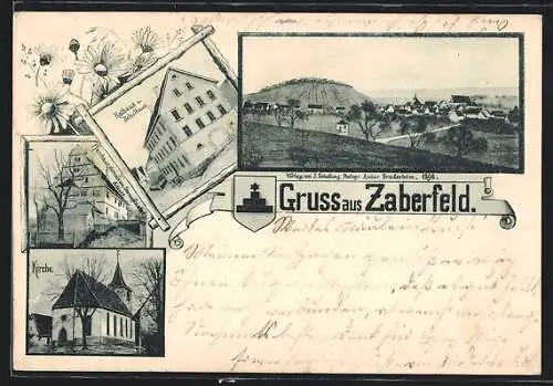 AK Zaberfeld, Rathaus u. Schulhaus, Kirche, Pfarrhaus