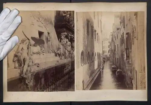 2 Fotografien unbekannter Fotograf, Ansicht Venedig, Kanal St. Salvador, Canova Denkmal, Rückseite Dogenpalast m. Detail