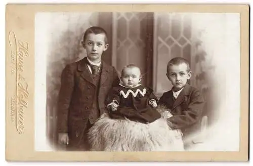 Fotografie Hause & Hofbauer, Suhl i. Th., Zwei Jungen und Kleinkind in zeitgenössischer Kleidung
