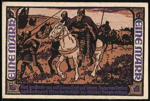 Notgeld Wilsede 1921, 1 Mark, Naturschutzpark und Szene mit Karl dem Grossen