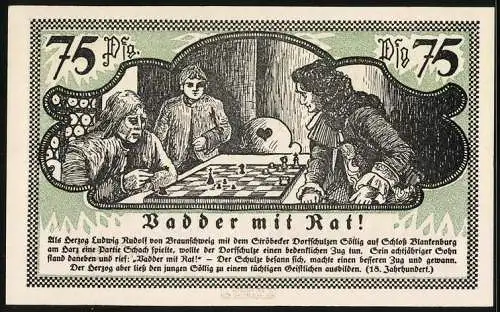 Notgeld Ströbeck 1921, 75 Pfennig, Herzog von Braunschweig bei Schachpartie