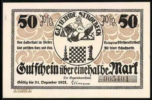 Notgeld Ströbeck 1921, 50 Pfennig, Schachbrett von oben