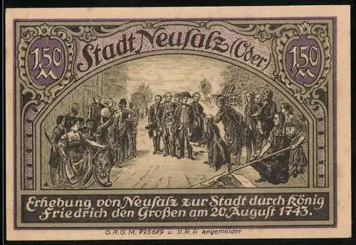 Notgeld Neusalz /Oder, 1,50 Mark, Friedrich der Grosse erhebt Neusalz zur Stadt