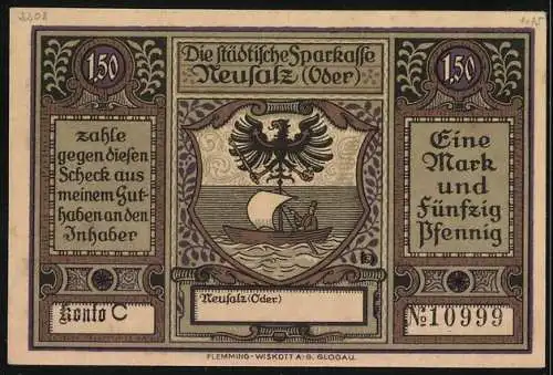 Notgeld Neusalz /Oder, 1,50 Mark, Friedrich der Grosse erhebt Neusalz zur Stadt