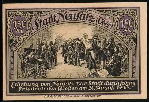 Notgeld Neusalz /Oder, 1,50 Mark, Erhebung von Neusalz zur Stadt durch Friedrich den Grossen