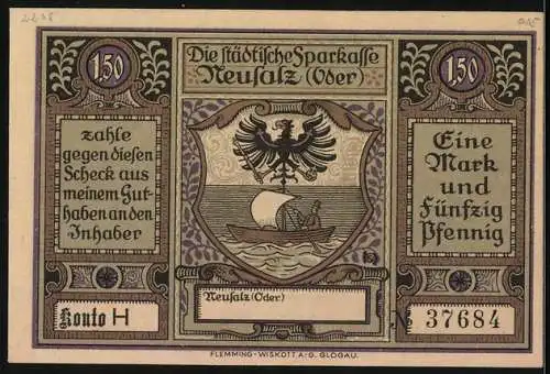 Notgeld Neusalz /Oder, 1,50 Mark, Erhebung von Neusalz zur Stadt durch Friedrich den Grossen