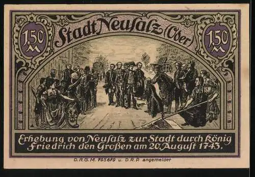 Notgeld Neusalz /Oder, 1,50 Mark, Friedrich d. Grosse erhebt Neusalz zur Stadt