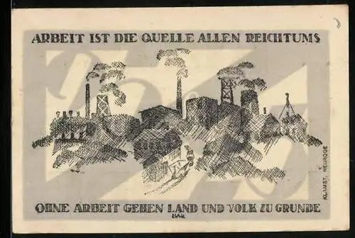 Notgeld Neurode /Glatz 1921, 25 Pfennig, Industriegebiet