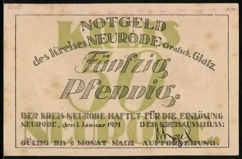 Notgeld Neurode /Glatz 1921, 50 Pfennig, Industriegebiet