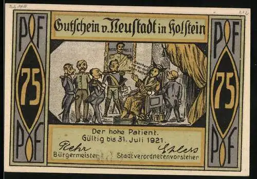 Notgeld Neustadt in Holstein 1921, 75 Mark, Am Strange und Der hohe Patient