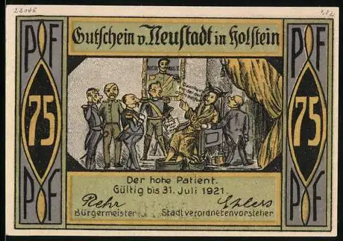 Notgeld Neustadt in Holstein 1921, 75 Pfennig, Der hohe Patient und Partie am Strange