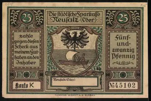Notgeld Neusalz /Oder, 25 Pfennig, Erhebung zur Stadt durch Friedrich den Grossen