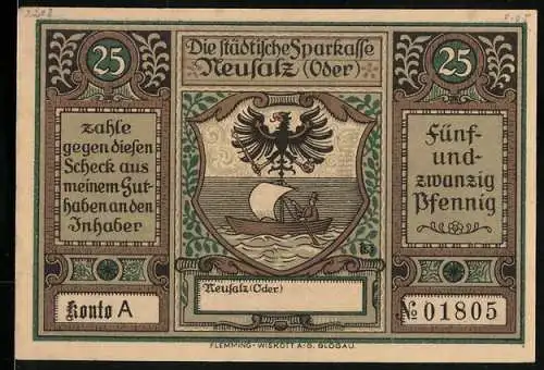 Notgeld Neusalz /Oder, 25 Pfennig, Erhebung zur Stadt durch Friedrich den Grossen