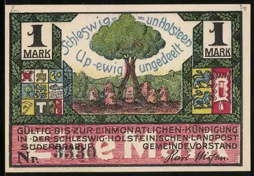 Notgeld Süderbrarup, 1 Mark, Abstimmung zur Zugehörigkeit zu Deutschland