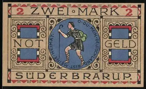Notgeld Süderbrarup 1920, 2 Mark, Erntesymbol und Wanderer