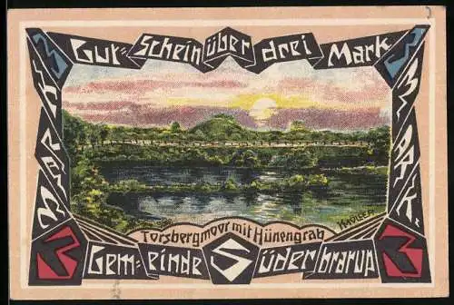 Notgeld Süderbrarup 1929, 3 Mark, Torsbergmoor und Angler Rind