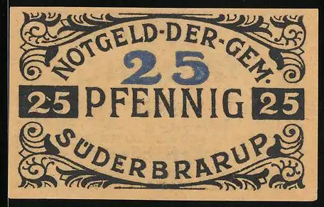 Notgeld Süderbrarup 1920, 25 Pfennig, Rahmen mit Voluten