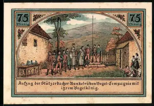 Notgeld Stützerbach W. A. 1921, 75 Pfennig, Dreiherrenstein und RUnkelrüben-Vogel-Compagnie