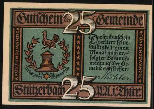 Notgeld Stützerbach 1921, 25 Pfennig, Zeiler und Schreiber bei der Arbeit