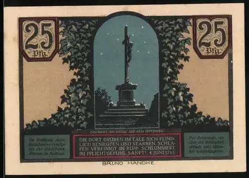 Notgeld Striegau in Schlesien 1921, 25 Pfennig, Kreuz auf dem Spitzberg