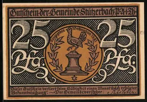 Notgeld Stützerbach 1921, 25 Pfennig, Glasschleifer bei der Arbeit