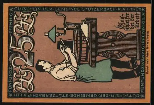 Notgeld Stützerbach 1921, 25 Pfennig, Glasschleifer bei der Arbeit