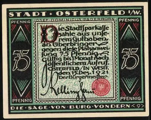 Notgeld Osterfeld i. W. 1921, 75 Pfennig, Die Sage von Burg Vondern