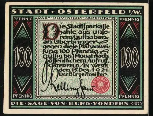 Notgeld Osterfeld i. W. 1921, 100 Pfennig, Szene aus der Sage von Burg Vondern