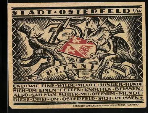Notgeld Osterfeld i. W. 1921, 75 Pfennig, Bergarbeiter und Streit um Osterfeld