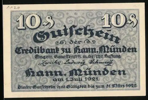 Notgeld Hann. Münden 1921, 10 Pfennig, Gedenktafel Andreas Eisenbart