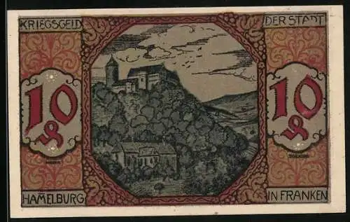 Notgeld Hammelburg 1918, 10 Pfennig, Blick auf die Burg