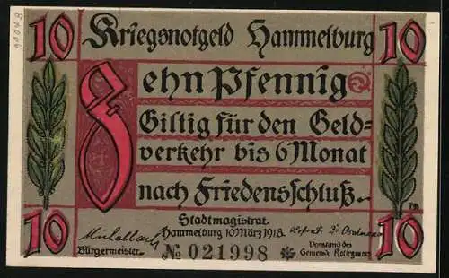 Notgeld Hammelburg 1918, 10 Pfennig, Blick auf die Burg