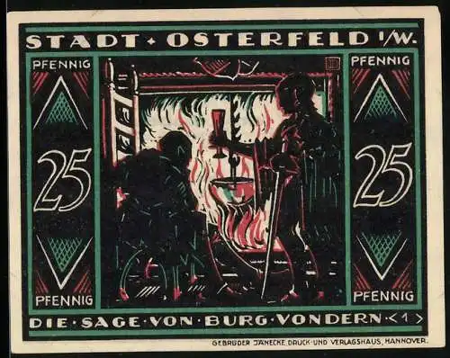 Notgeld Osterfeld i. W. 1921, 25 Pfennig, Szene der Sage von Burg Vondern