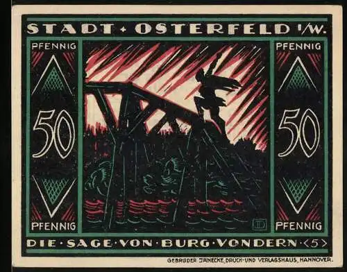 Notgeld Osterfeld i. W. 1921, 50 Pfennig, Szene der Sage von Burg Vondern