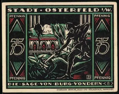 Notgeld Osterfeld i. W. 1921, 75 Pfennig, Szene aus der Burg Vondern-Sage