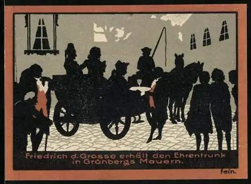 Notgeld Grünberg i. Schl. 1922, 50 Pfennig, Friedrich d. Grosse erhält den Ehrentrunk