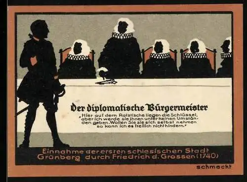 Notgeld Grünberg i. Schl. 1922, 50 Pfennig, Einnahme der 1. schlesischen Stadt durch Friedrich d. Grossen