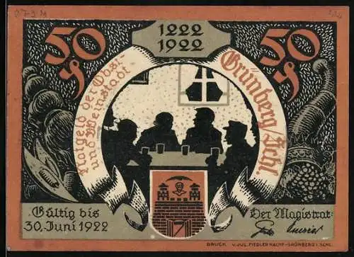 Notgeld Grünberg i. Schl. 1922, 50 Pfennig, Schlacht im Lessener Walde