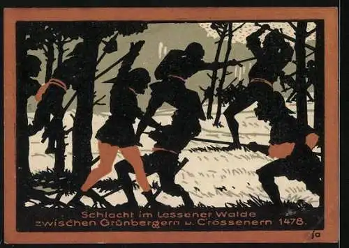 Notgeld Grünberg i. Schl. 1922, 50 Pfennig, Schlacht im Lessener Walde