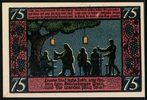 Notgeld Grünberg i. Schl. 1921, 75 Pfennig, Wappen und Fest bei Laternenlicht