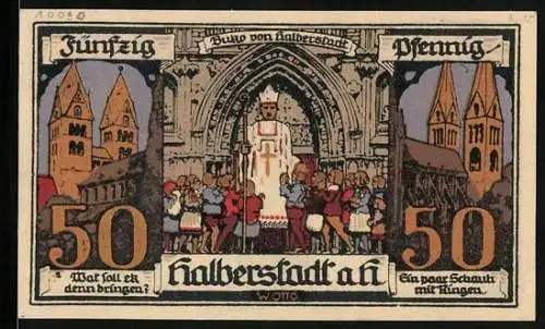 Notgeld Halberstadt a. H. 1921, 50 Pfennig, Kirche und Buko von Halberstadt